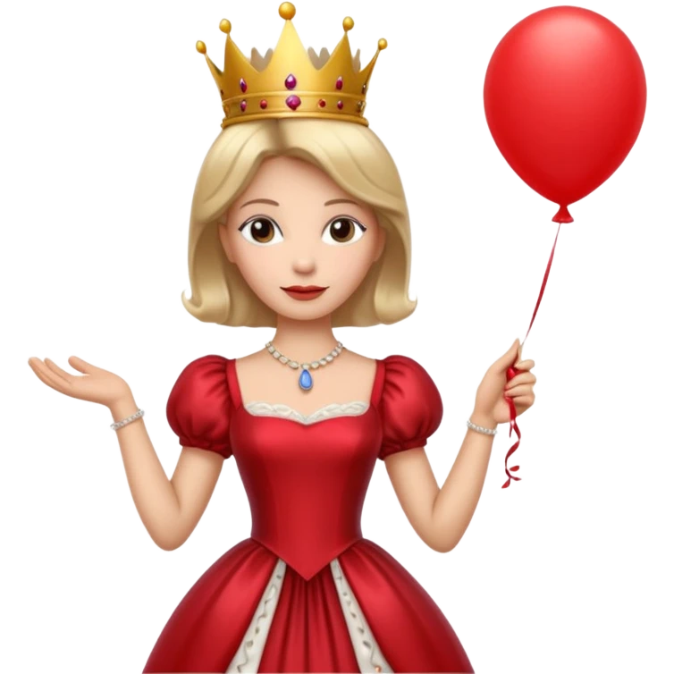 queen wearing dress, holding balloon emoji