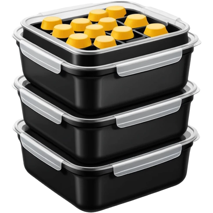 stacked black meal prep containers with clear lid  emoji