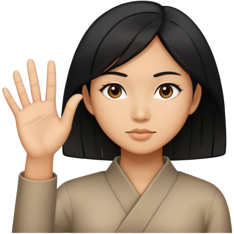 Asian woman with black bobbed hair who draws X-shape with her hand emoji