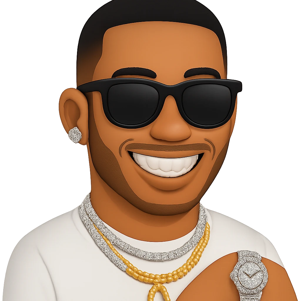 cool sunglasses emoji with a gold chain emoji