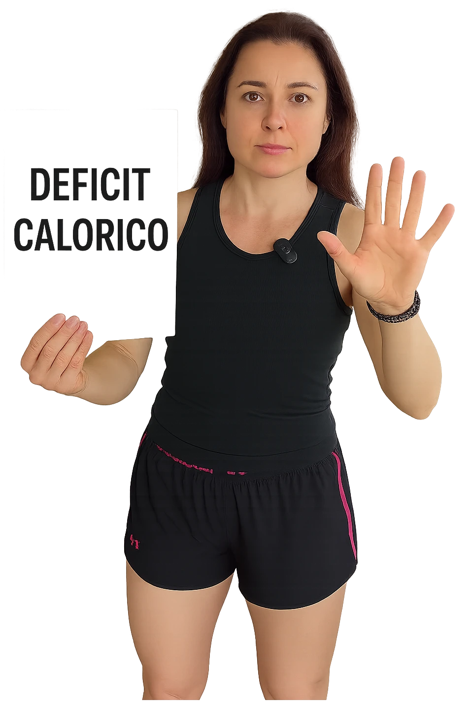 Donna con in mano una dieta con scritto "Deficit Calorico" emoji