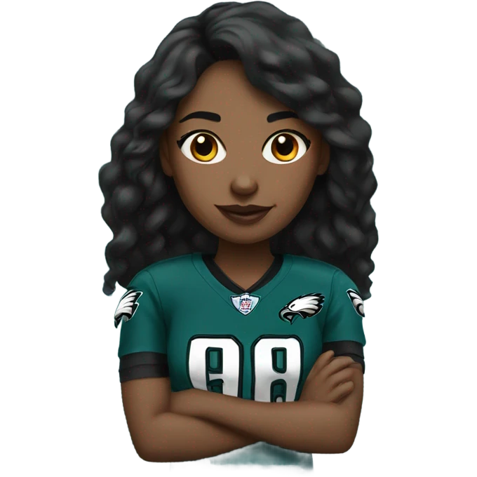 black hair girl wearing eagles gear emoji
