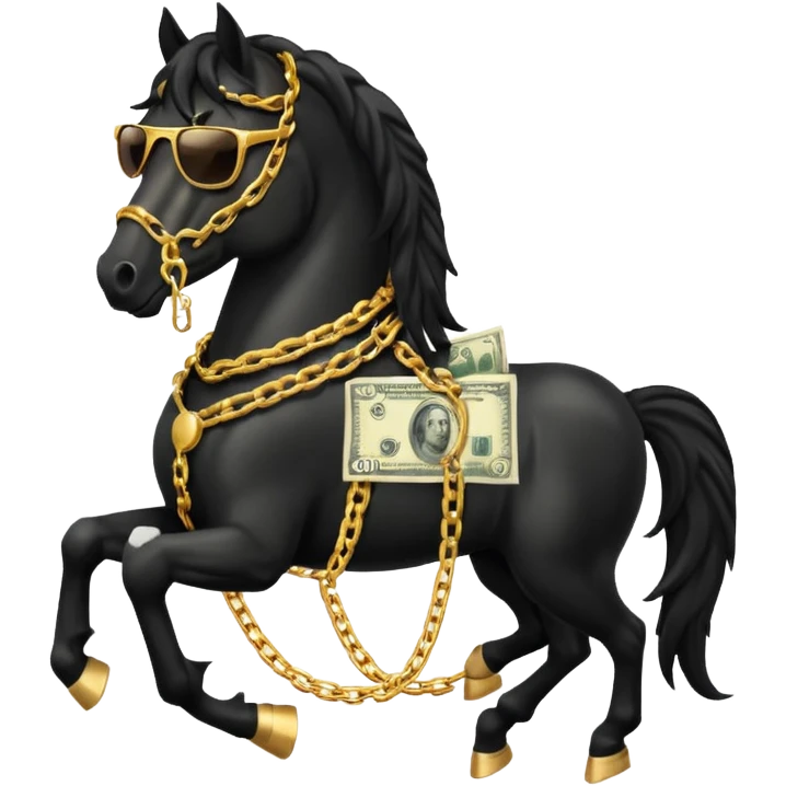 Black Horse looks gangster with Golden chains, sunglasses and Holds money emoji