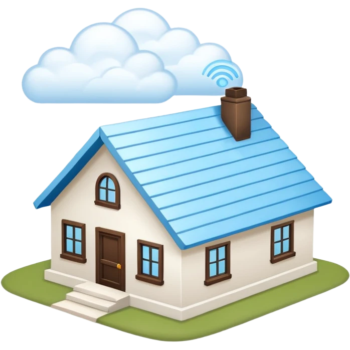 a house with a sky blue roof and white walls emoji