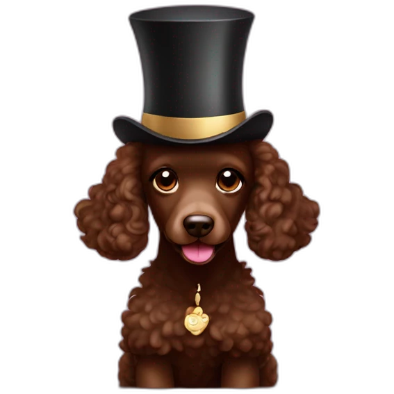 Chocolate poodle in cylinder hat emoji