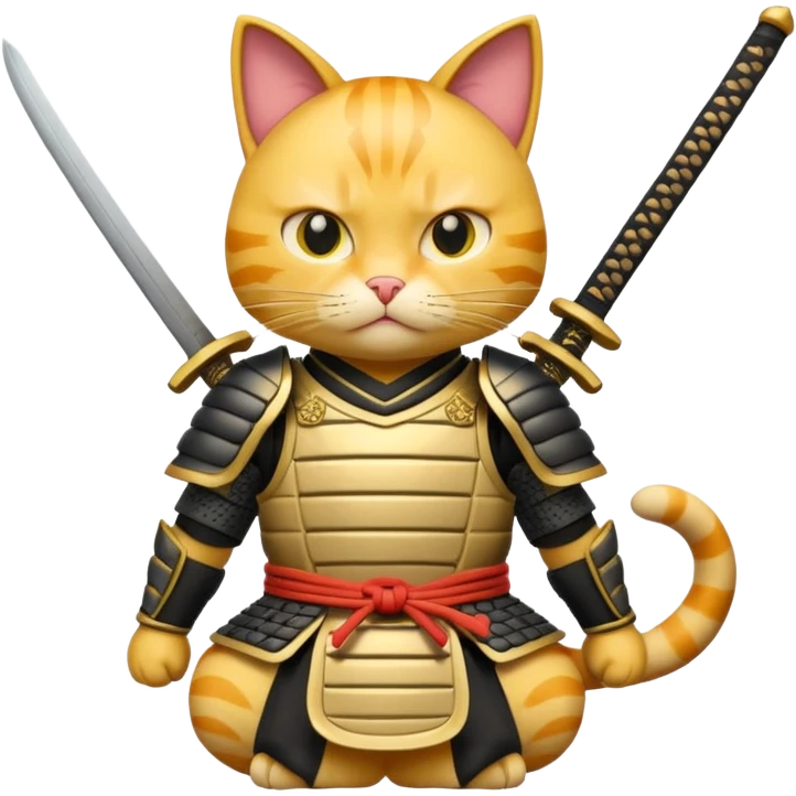 Yellow cat dressed dressed in a samurai armor while in a defensive position  emoji