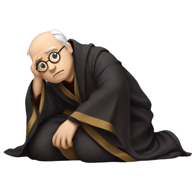 full body Harry Potter in robe laying down looking very stressed  emoji
