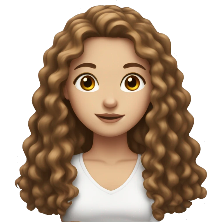 white girl with long brown curly hair and brown eyes emoji