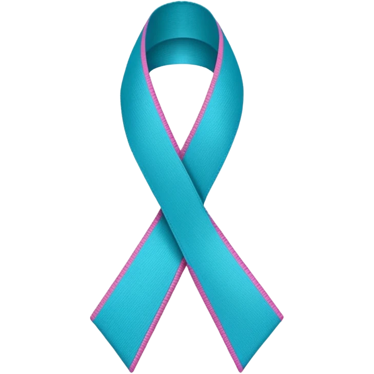 Thyroid cancer ribbon which has a blue strand, a pink strand and teal at the top where the ribbon crossed over emoji