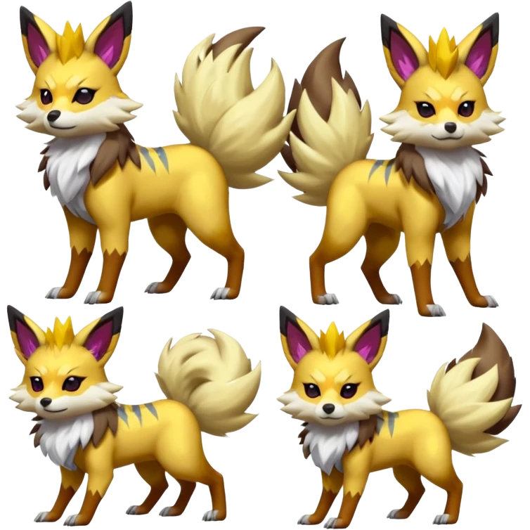 Feral Quadrupedal Digitigrade Zorua-Jolteon-Lycanroc-Furret-Renamon-Zeraora-Vernid-fusion-hybrid-creature, full body  emoji