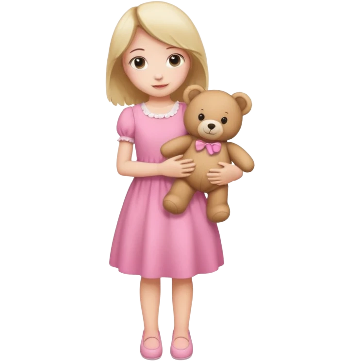 kid Girl in pink dress holding teddy bear, full body emoji