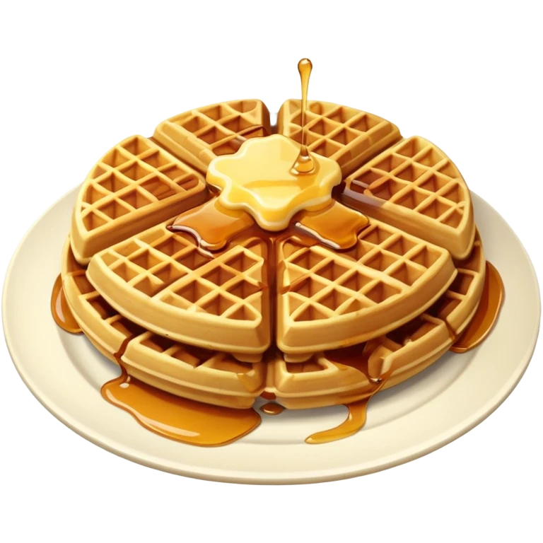 create a waffle on a plate with butter and maple syrup emoji emoji