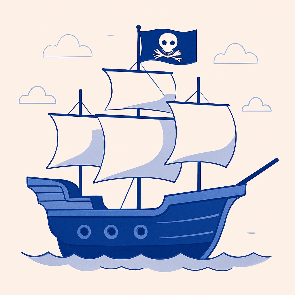 pirate ship with sails and flag emoji