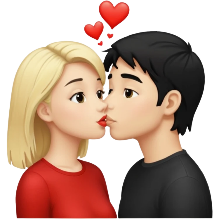 Blonde Girl and black hair boy kissing emoji