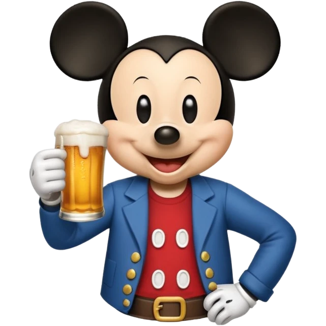 Mickey Mouse holding a beer emoji