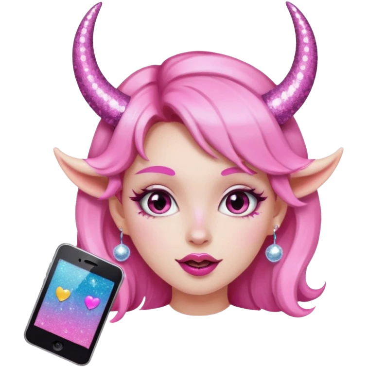 glitter pink girl naughty selfie glitter pink horns emoji