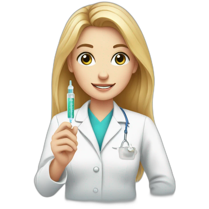 A white girl, a pharmacist, has a medicine syringe in her hand emoji