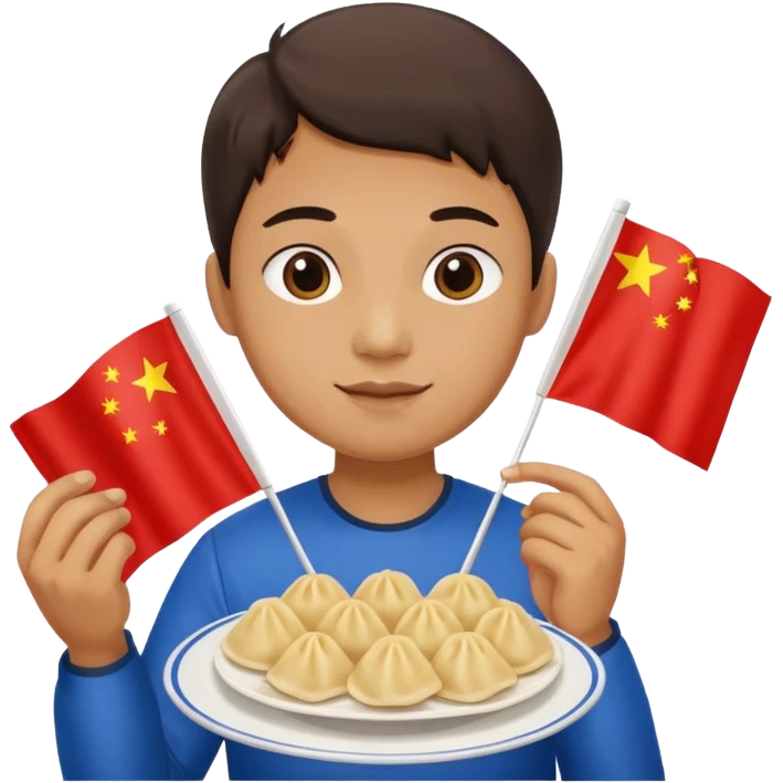 person holding chinese flag and eating dumplings emoji