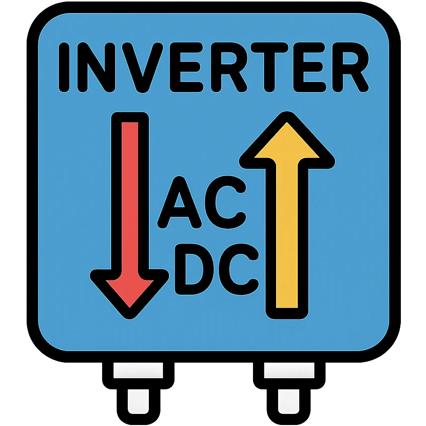 stylized inverter showing AC to DC conversion with arrows emoji