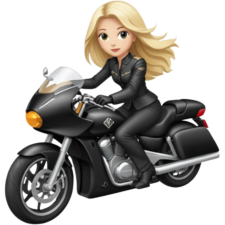 Blonde long haired elegant woman on a black racing motorcycle  emoji