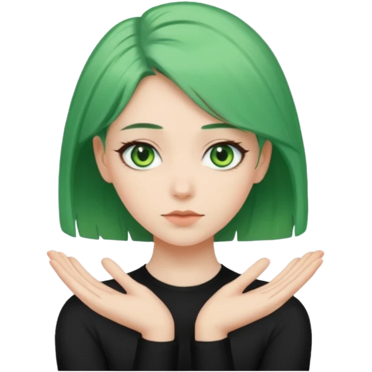 woman with green eyes and green hair putting her pis on her shoulders (pose) emoji