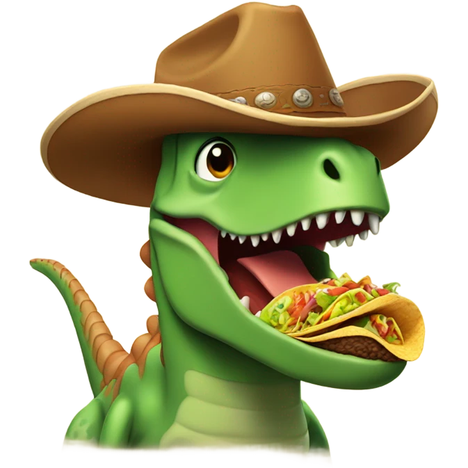 dinosaur eating a taco in cowboy hat emoji