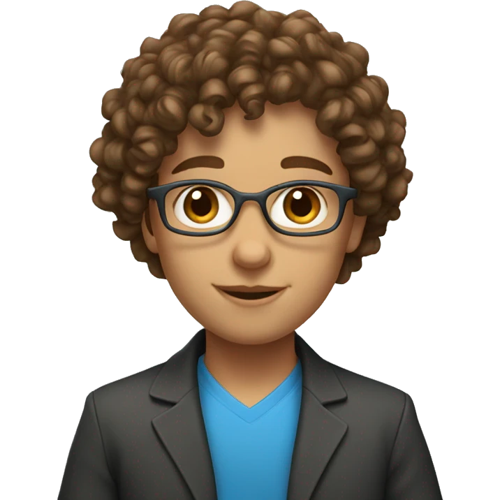 young teacher with brown curly hair and blue eyes emoji