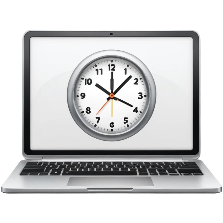 compact laptop with clock icon overlay symbolizing admin workload emoji