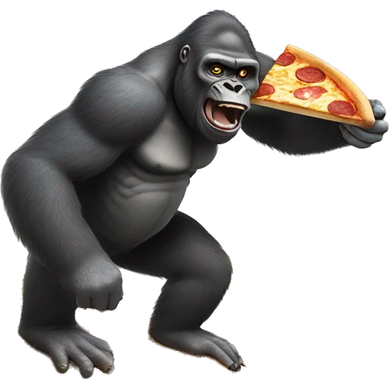 Gorilla riding surfboard while eating pizza emoji