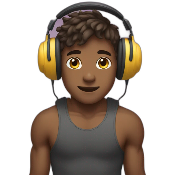 Boy in gym with headphones emoji