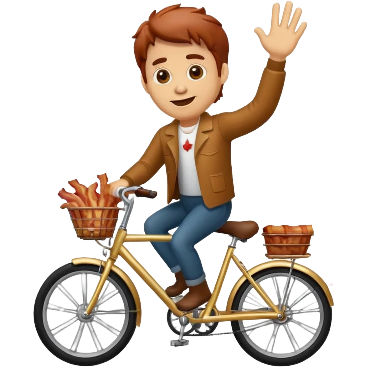 Bacon riding a bike waving emoji