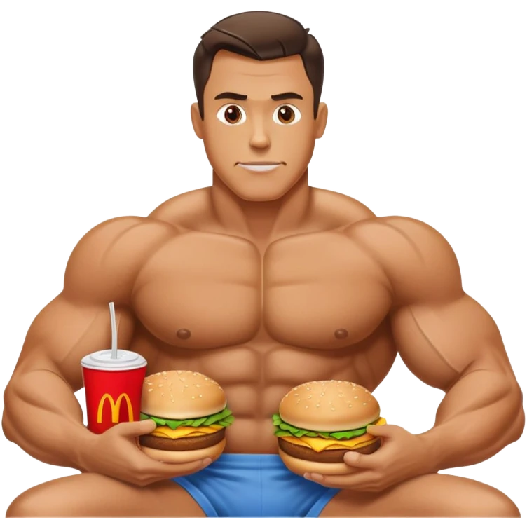 man benching 100000 pounds while eating mcdonald’s  emoji