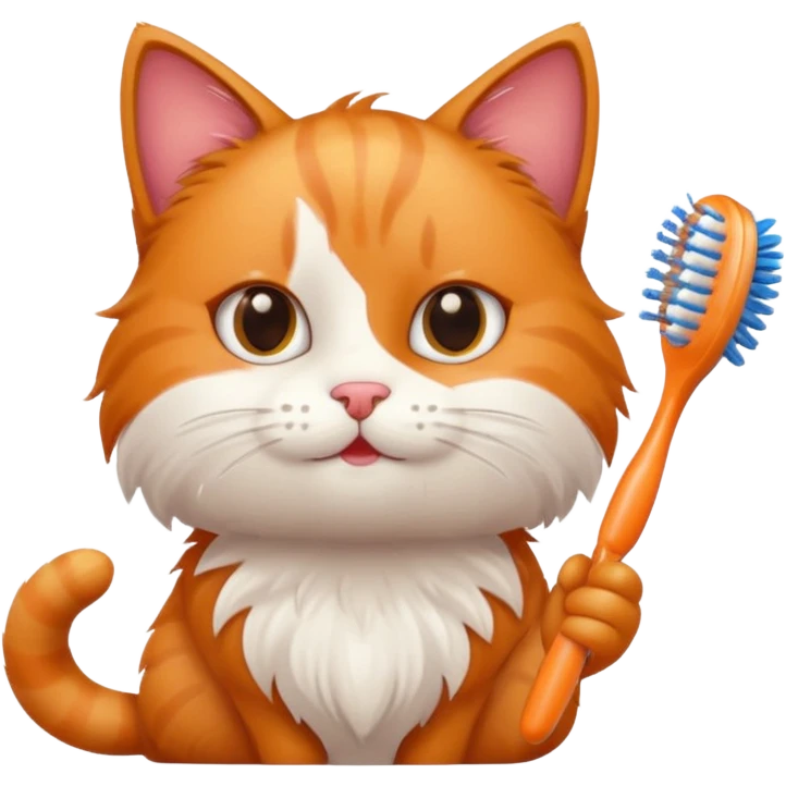 cat, tooth brush, hair brush emoji