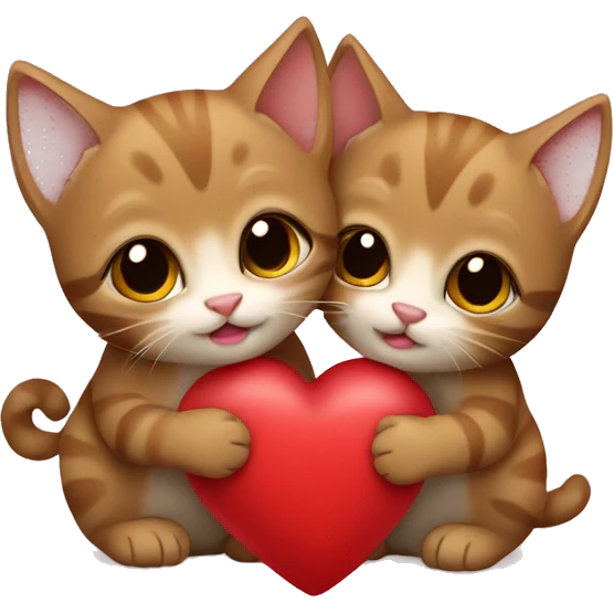 Two small brown  kittens holding a heart emoji