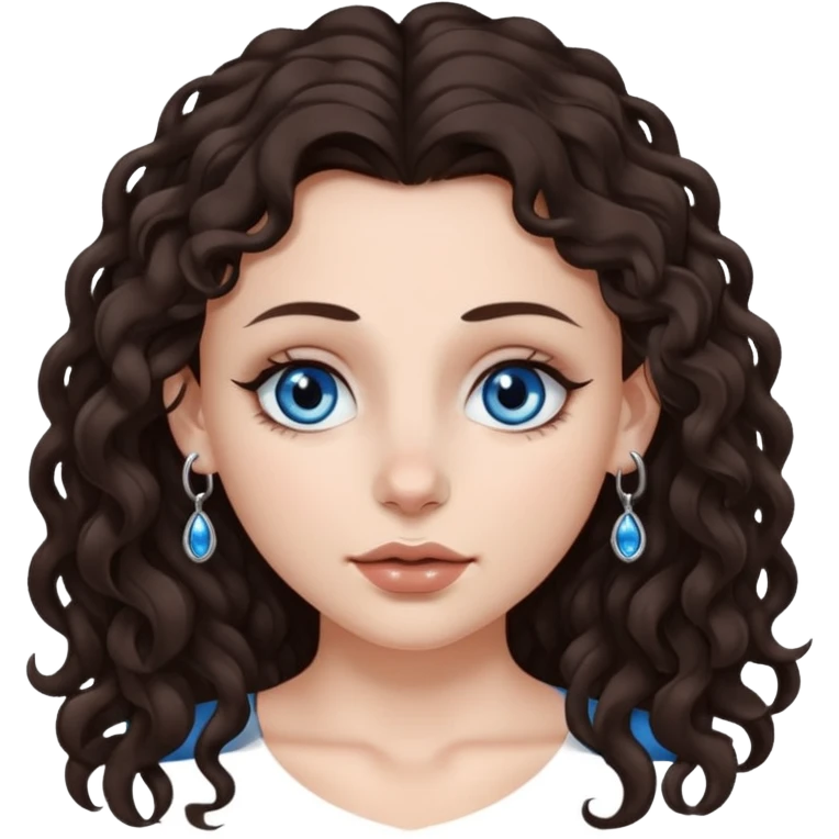 white girl, dark brown long slightly curly hair , skinni but with big breast , septum piercing on nose, beautiful dark gray-blue eyes, emoji