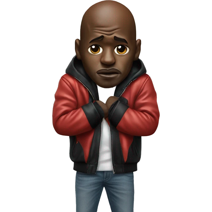 Michael Jordan in a jacket holds his head and is sad photorealistic serious emoji