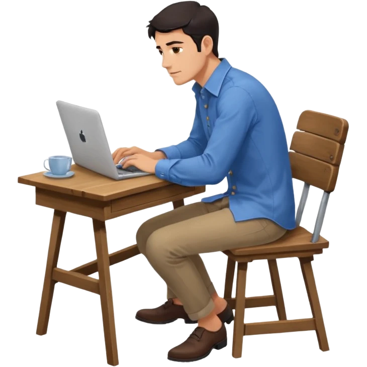 Rich man sitting on a chair, working at desk, looking to laptop in office, in shirt, dark hair, he is german very beautiful looks like, full body view emoji