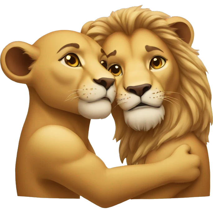lioness and lion hugging emoji