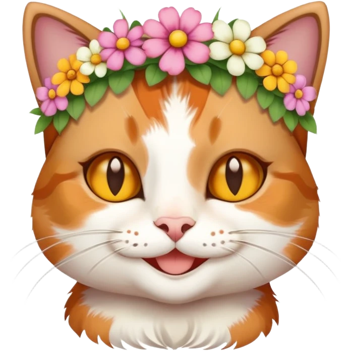 cat wearing a flower crown and smiling emoji