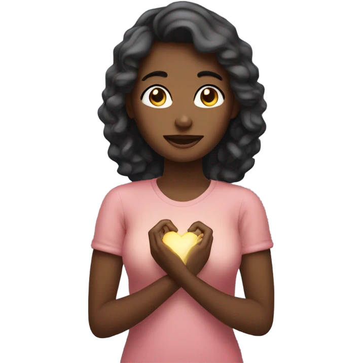 Woman holding hand to her heart with glistening eyes emoji