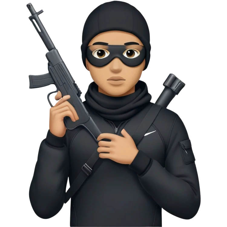lightsking guy wearing a nike ski mask wearing black shirt and black jeans with a gun in his pocket emoji