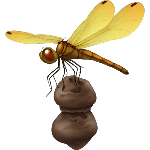 Dragonfly sitting on a poop emoji