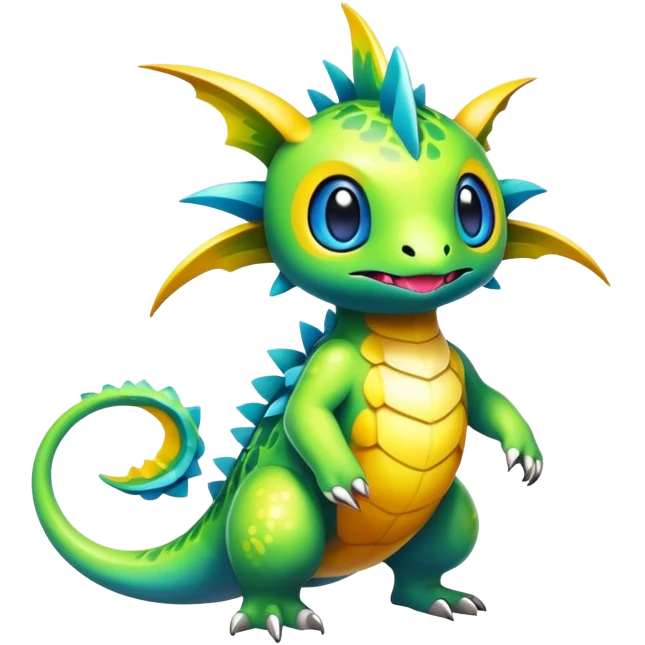 Exotic tropical shiny rare colorful epic cute Fakémon-creature, full body, with random markings emoji