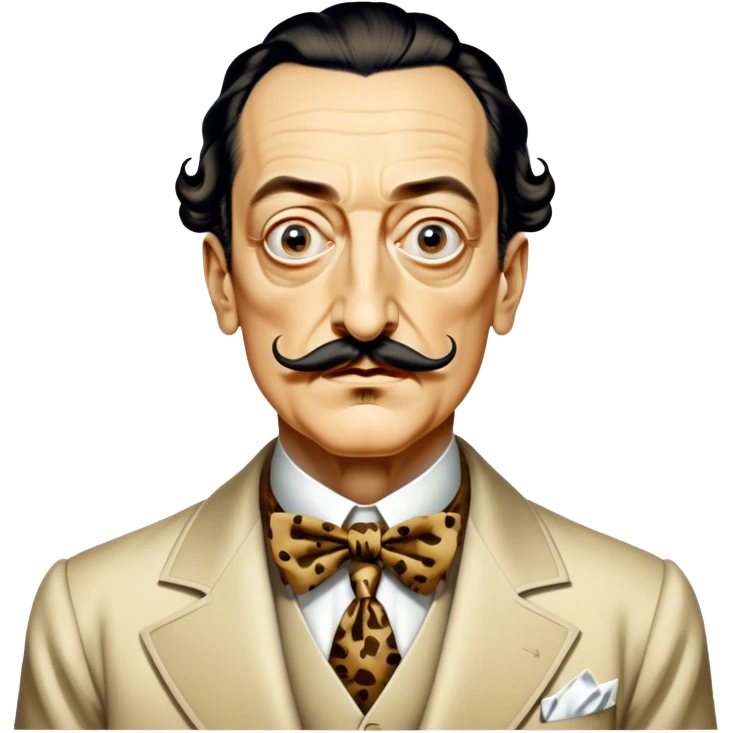 Cinematic Realistic portrait of Salvador Dalí, depicted as a surrealist artist with eccentric, expressive features and his iconic mustache, rendered with vibrant, imaginative lighting and richly detailed period attire that capture his avant-garde essence. emoji