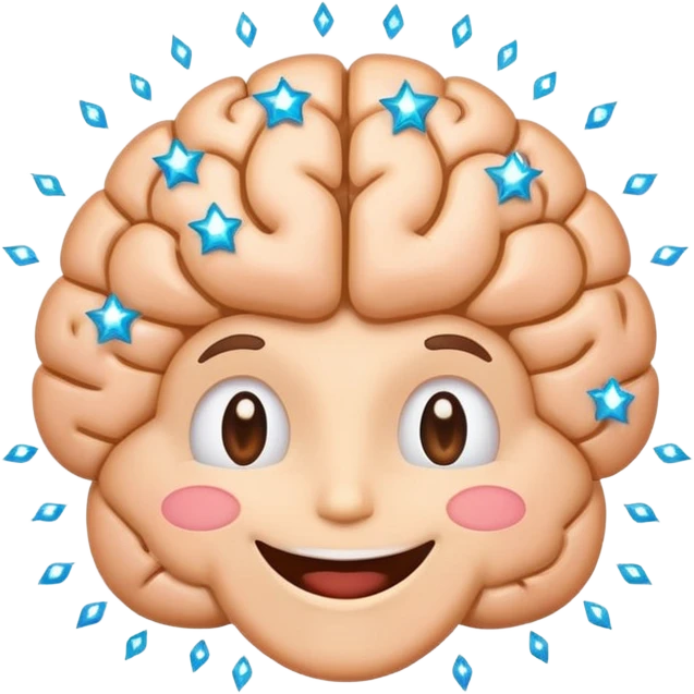 smiling brain with sparkles, flat cartoon emoji style emoji