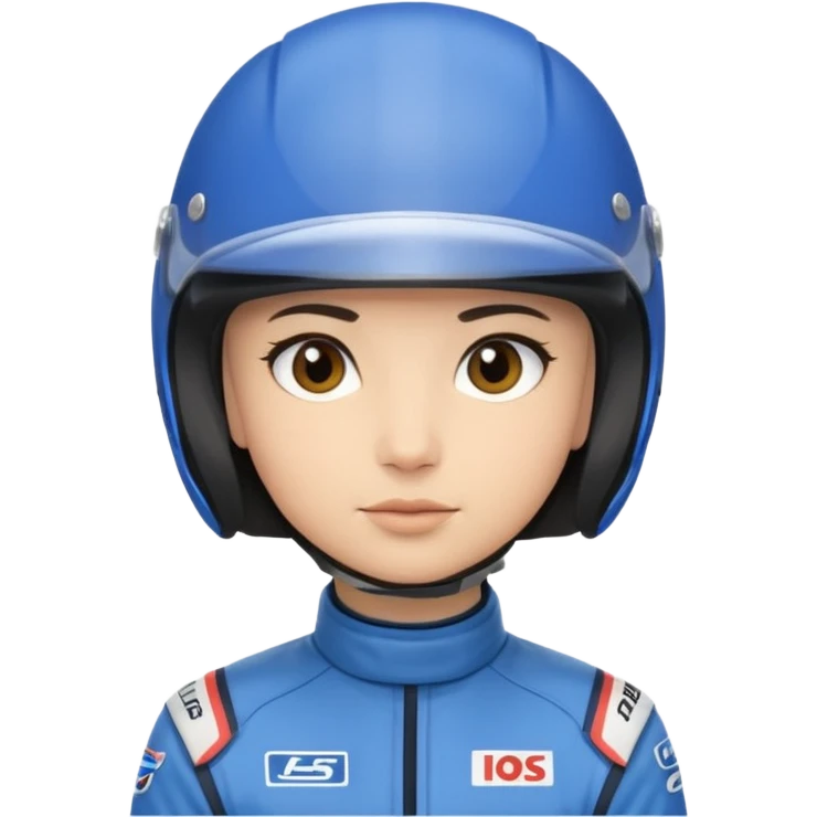 A light-skinned person with short dark hair, wearing a blue racing helmet and an oval face with a neutral look. emoji