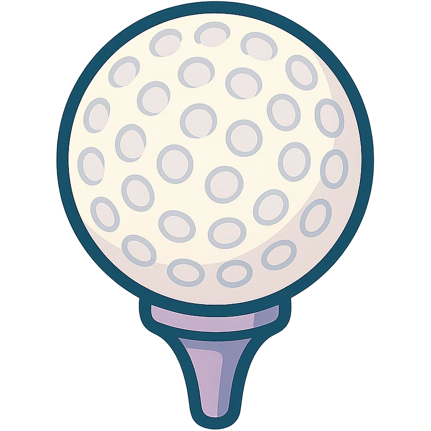 golf ball on a tee stand, icon-color-outlined style, detailed shading, thin clean outlines, soft rounded features, pastel palette #98B5BC #B5B3C1 #C9A3C9 #E4C0CA #F7DCD1 #F7C0AA, Japanese pop art, sticker look, highly detailed, vector clarity, soft lighting, subtle shadows, transparent background emoji