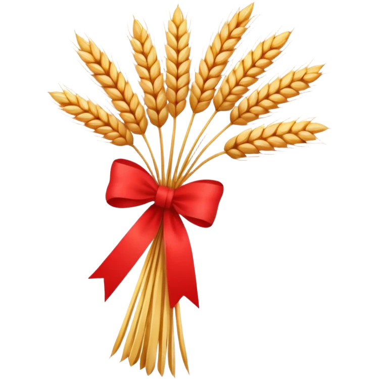 Emoji of a bundle of wheat tied with a ribbon, flat style, simple, white background emoji