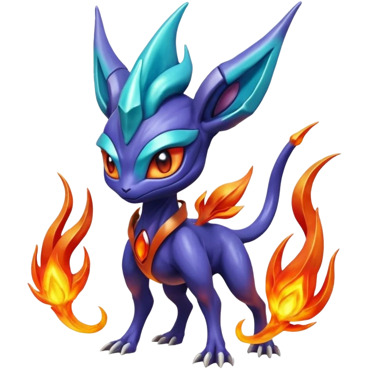 Futuristic volcanic elemental badass cool tough evil Suicune-Bayleaf-Celebi-Pokémon-Fakémon-hybrid-creature emoji