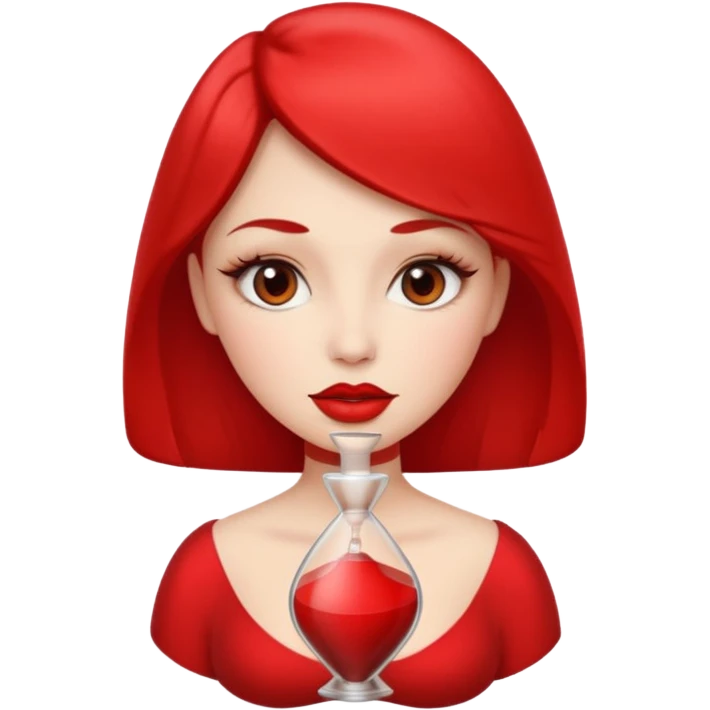in the style of apple IOS emojis, give me a girly whole person emoji (showing head to toes) , with big red lips and eyelashes, and hour-glass curvy frame in a neutral pose emoji